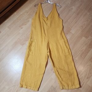 Sol Sister 100% Linen Yellow Sleeveless Jumper Playsuit Jumpsuit Size Medium